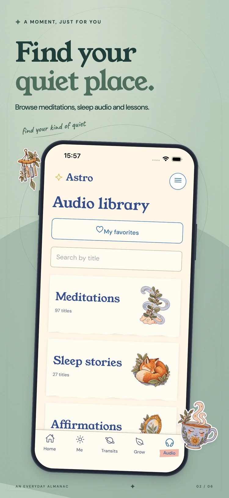 Sevali concept artwork: Find your quiet place. Shows the real development app under its Astro working name.