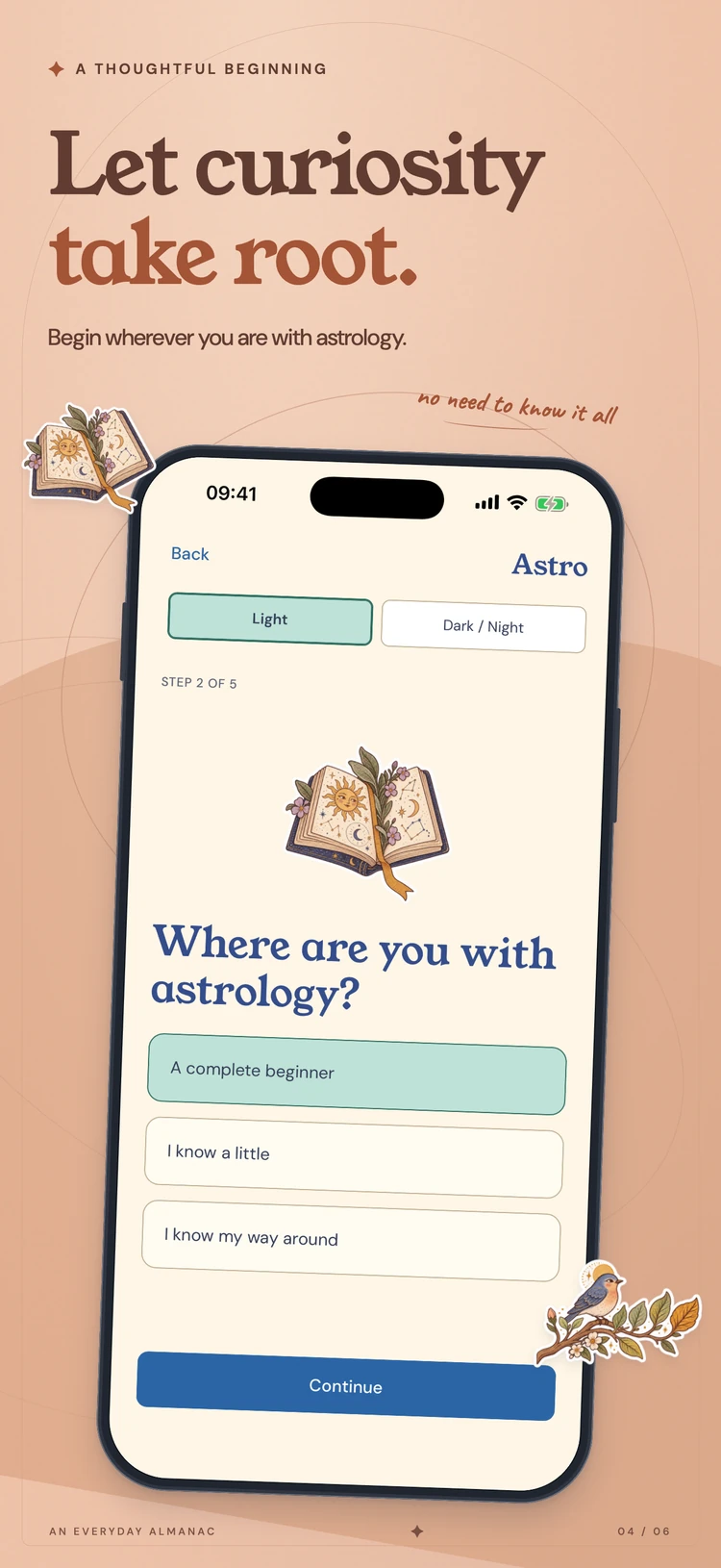 Sevali concept artwork: Let curiosity take root. Shows the real development app under its Astro working name.