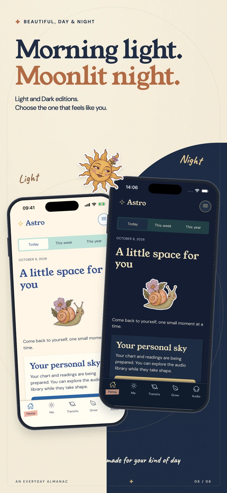 Sevali concept artwork: Morning light. Moonlit night. Shows the real development app under its Astro working name.